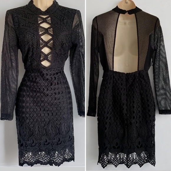 Black Long Sleeve Lace Backless Mini Dress - Picture 8 of 8